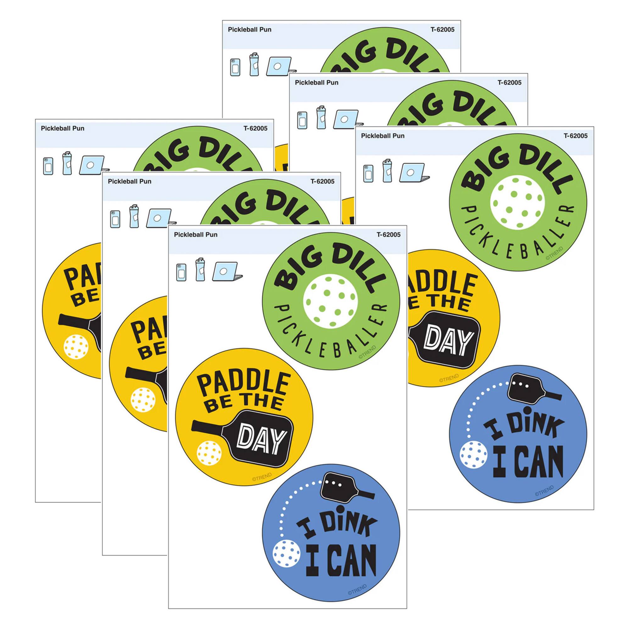 TREND Enterprises® Pickleball Pun Vinyl Stickers, 3 Per Pack, 6 Packs